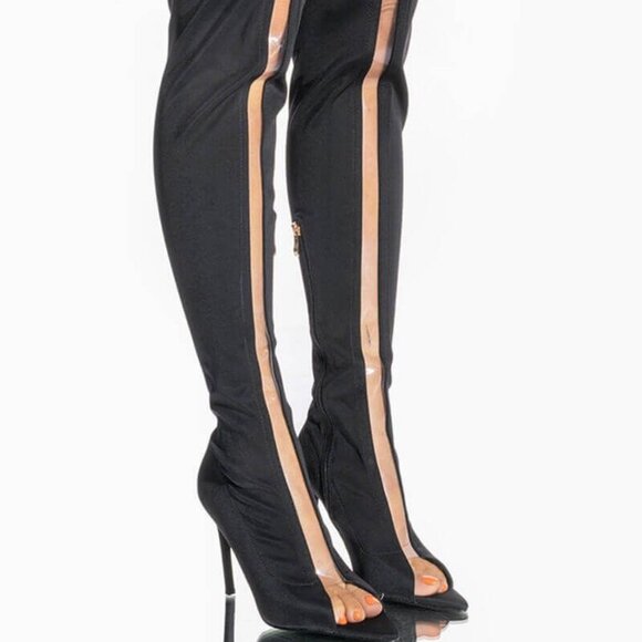 AZALEA WANG " JUST A LITTLE PEEK " STILETTO BOOT IN BLACK ( BRAND NEW !!1 ) - Picture 1 of 7